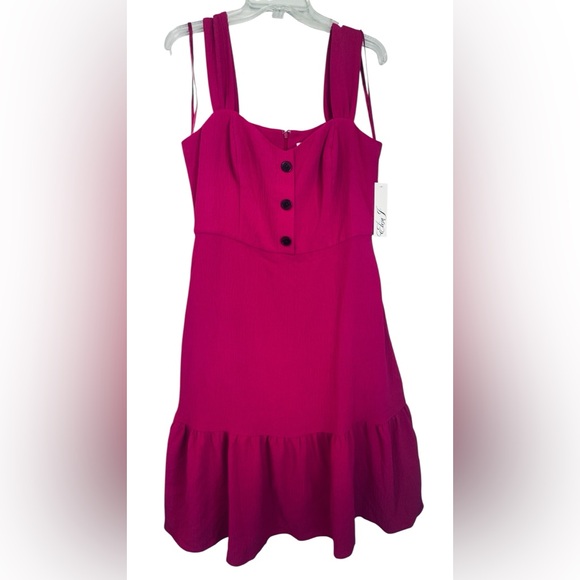 Eliza J Hot pink Sleeveless Midi Dress Size 10 Button Front Pockets - Picture 2 of 6